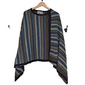 Peruvian Link Connection Alpaca Artsy Shawl Cape Poncho Stripe Blue Lagenlook